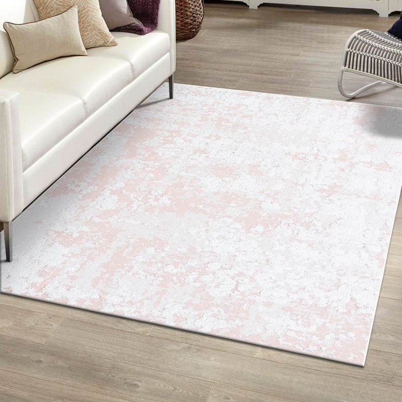 Tapis rose en coton tissé à la machine Piersiak, Rectangle 2 pi 3 po x 3 pi 1 po