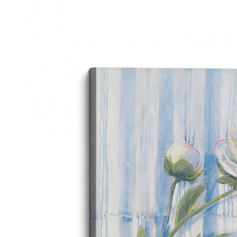«Peony on Blue Stripe» par Carol Rowan, reproduction d'art sur toile, H 40 po x l 30 po