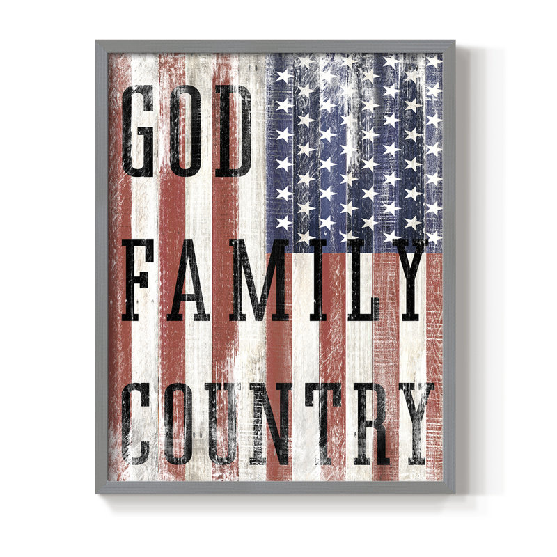 «God Family Country Flag», reproduction encadrée - bois massif, H 15 po x l 12 po, Gris
