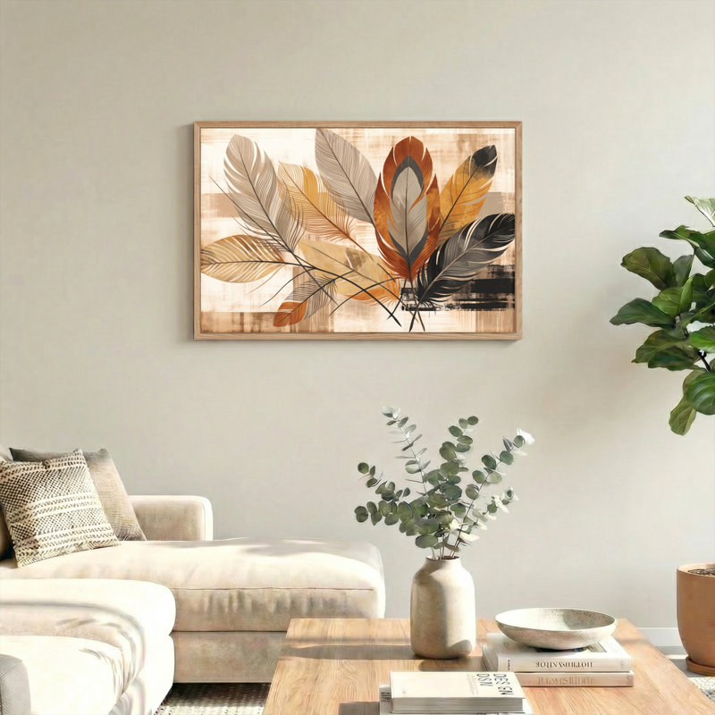 Ensemble de 1 tableau sur toile « Plumes », 32"H x 48"W, Natural