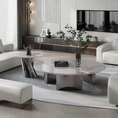 Round super crystal stone coffee table