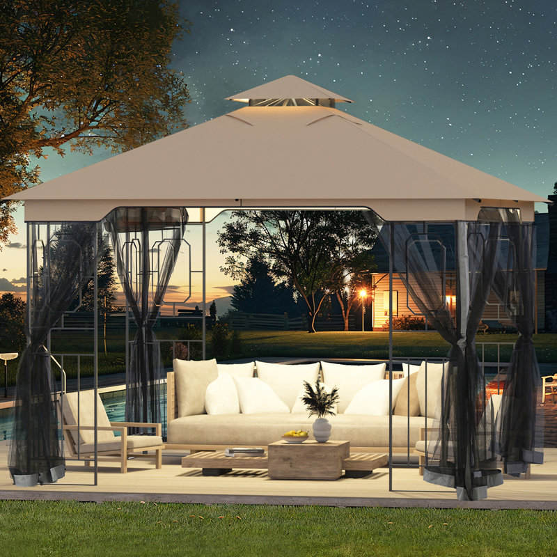 Bekham 11 FT. X 11 FT. Steel Paito Soft Top Gazebo with Netting and Canopy Roof