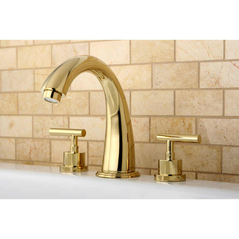 Kingston Brass Manhattan Two-Handle 3-Hole Deck Mount Roman Tub Faucet, Polished Brass