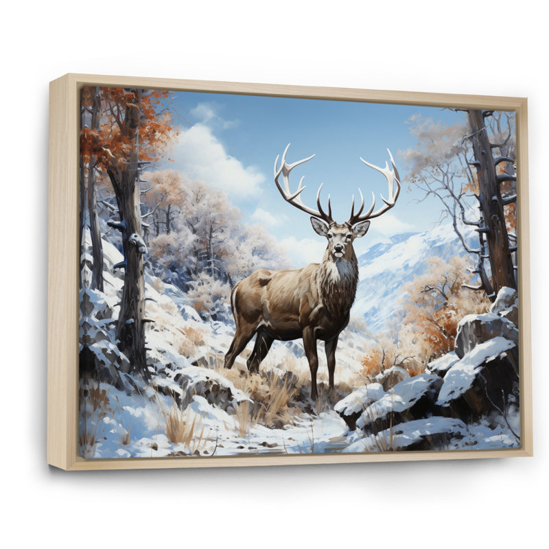 " Deer Winters Elegance ", Natural Floater Frame Canvas, 16" H x 32" W x 1" D