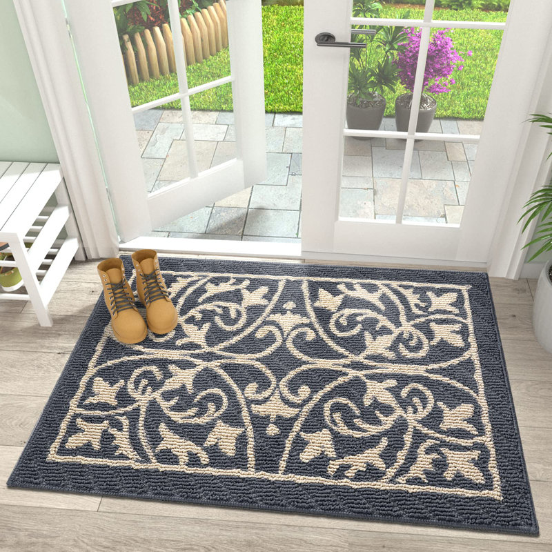 Non-Slip Floral Indoor / Outdoor Doormat, Dark Gray, 20" W x 31" L