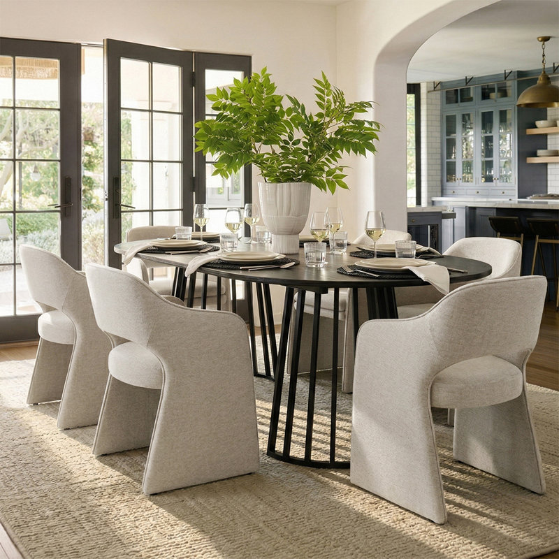 6 - Person Dining Table Sets With Extendable Table & 6 Upholstered Waterproof Chairs, White