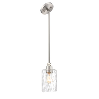 1-Light Brushed Nickel Pendant Light with Clear Water Glass, Hanging Height Adjustable, Perfect Lighting Fixture for Kitchen Islands, Bars, Bedrooms | Glass Shade 5" Dia.