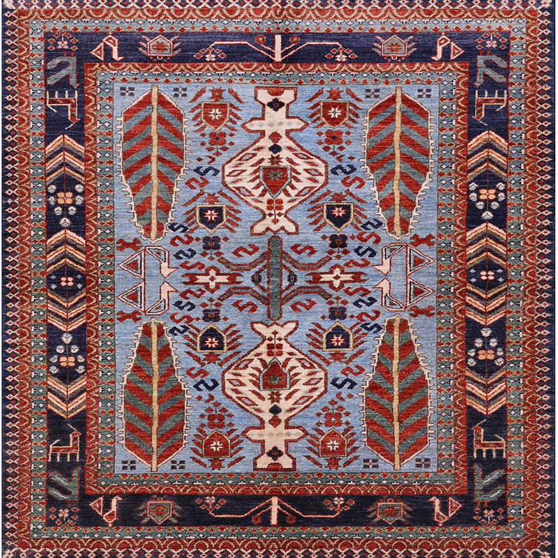 Tapis rouge / bleu Southwestern, Carré 3 pis