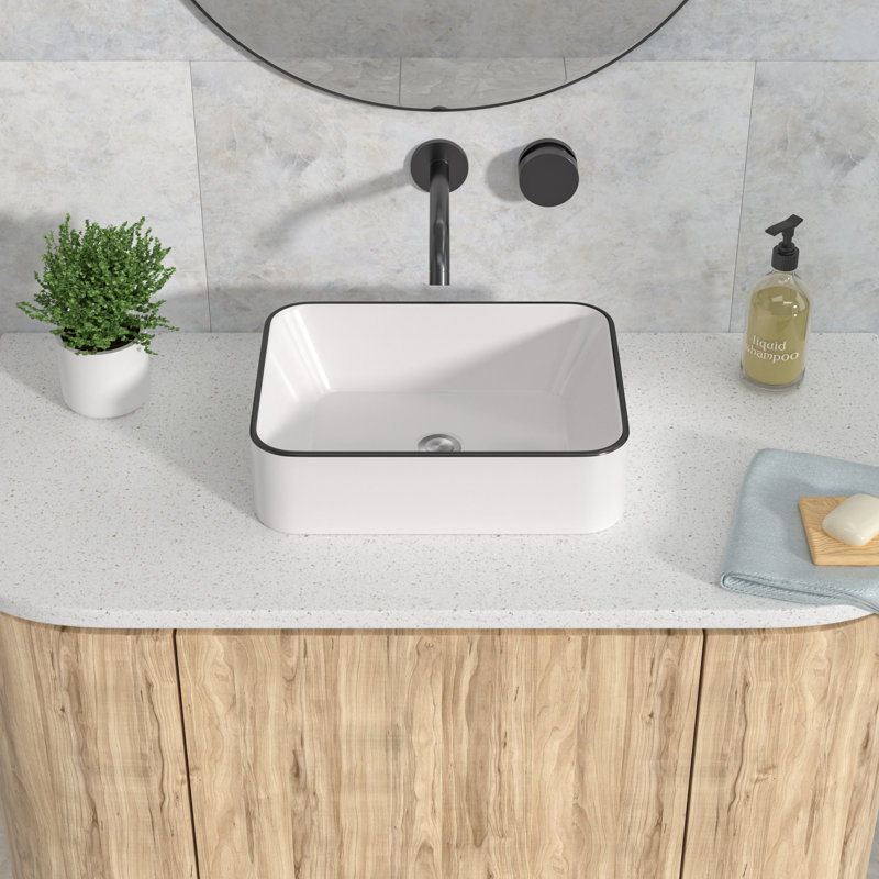 19"x15'' Ceramic Rectangular Vessel Bathroom Sink, White/Black