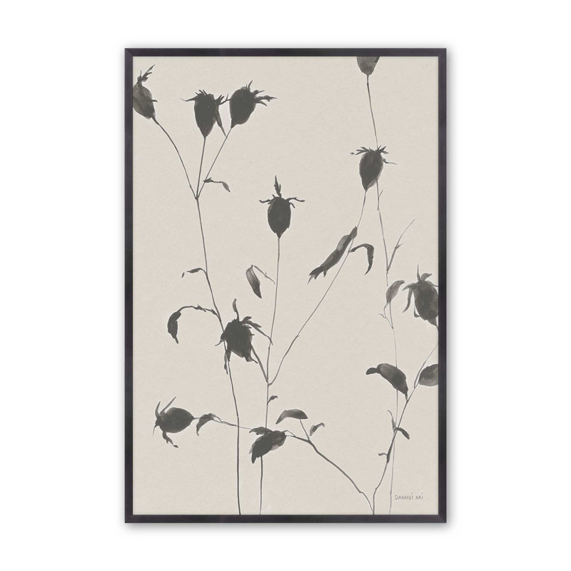 Encre botanique II, H 11,25 po x l 9,25 po, Cadre de coin ouvert en zinc patiné