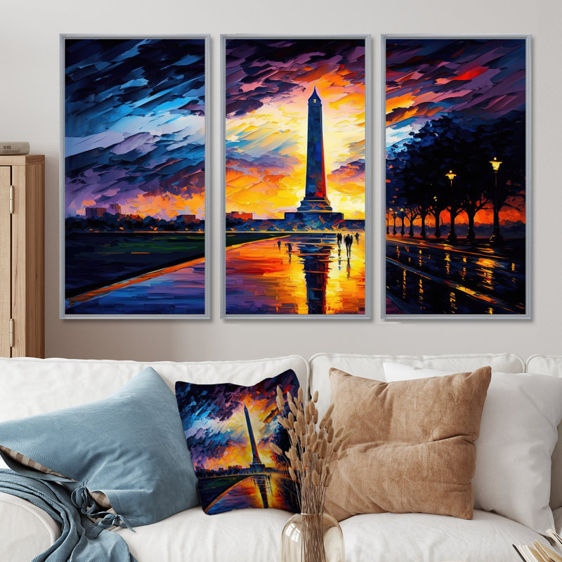 «Colorful Washington Monument», reproduction sur toile 3 pièces, Cadre flottant en érable, H 32 po x l 48 po