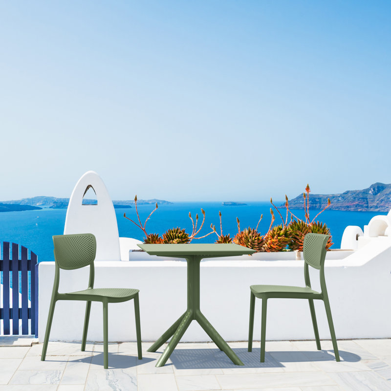 Farrah Square Stackable Plastic 3-Piece Patio Dining Set, 29.5" H x 27.5" L x 27.5" W, Olive Green