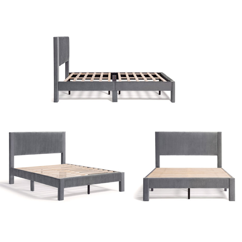 Upholstered Unfinished Platform Bed, Gray, Full