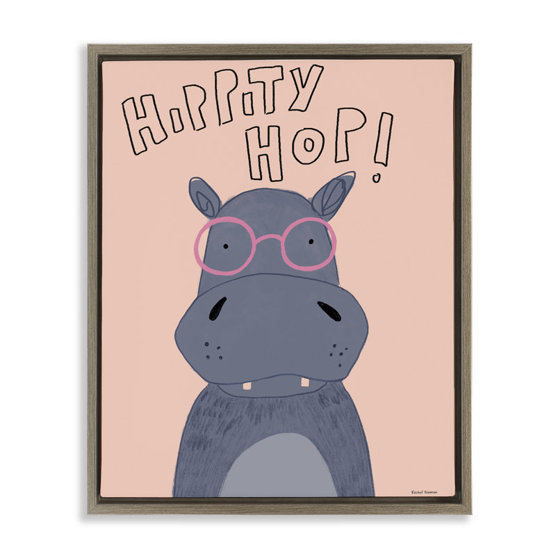 Cadre flottant Hippity Hop Hippo, design par Rachel Nieman, H 31 po x l 25 po, Cadre flottant orme Montalcino