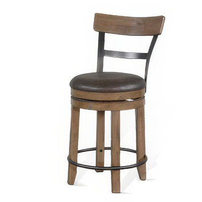 Yael Swivel Barstool Chair Set of 2, Gray Faux Leather, Brown, Black