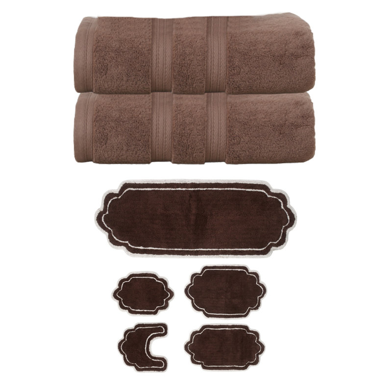 Ensemble de serviettes de bain 100% coton 2 pièces Talbert Collection et ensemble de tapis de bain 5 pièces, (ensemble de 7), chocolat
