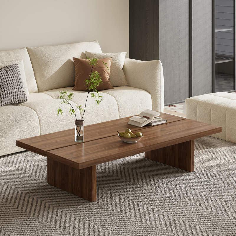Table basse rectangulaire en bois de 55 po, placage en noyer pour salon, bureau personnel, appartement, Noyer