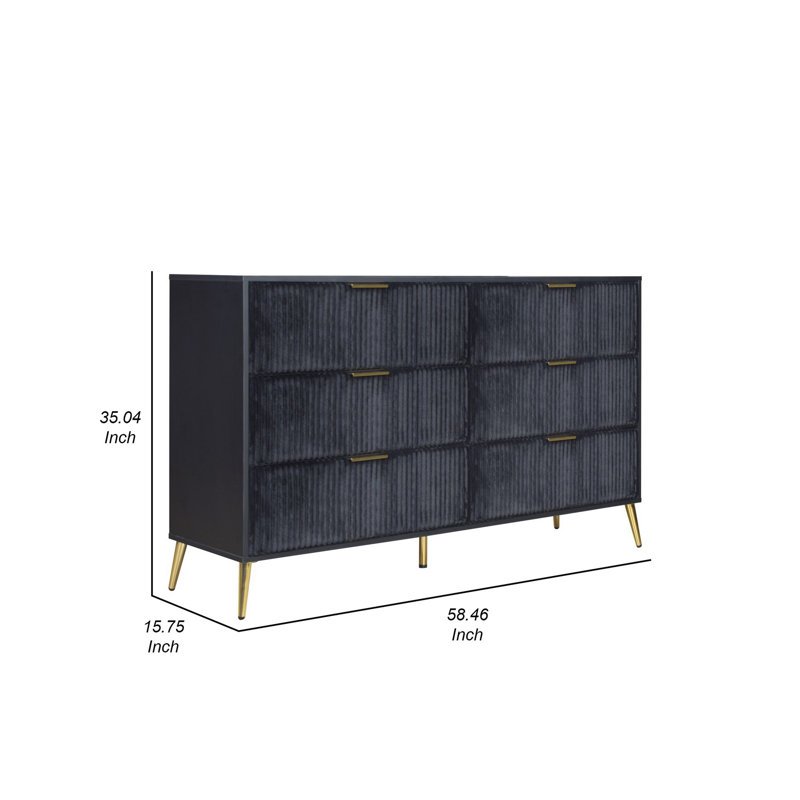 Kiersha 6 - Drawer Dresser, Black/Gold