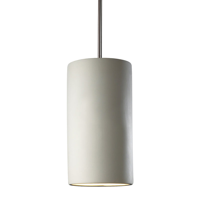 Luminaire suspendu cylindrique à tige rigide DEL, Bisque, Nickel brossé, H 13 po x l 7 po x P 7 po