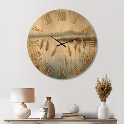 Horloge murale bohème en bois massif Golden Marsh Reeds I