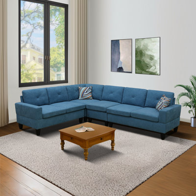 Lake Blue Calico 4-Piece Sofa Set - Modern Living Room Furniture, Comfortable Seating