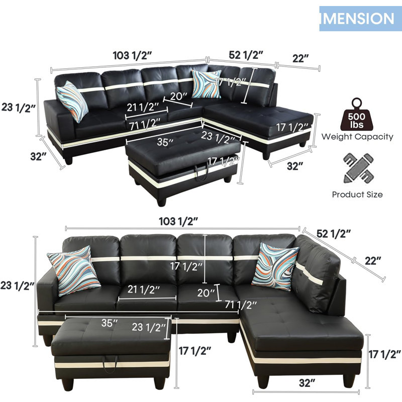 Maddeline 3 - Piece L- Shaped Upholstered Living Room Sectional with Storage Ottoman, Left Hand Facing
