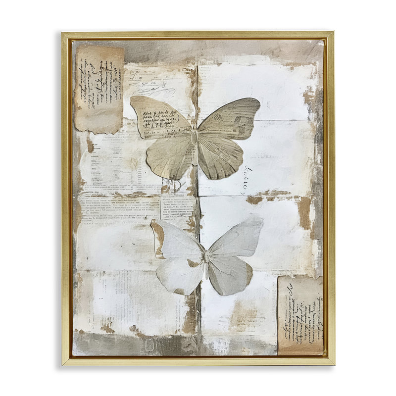 «Vintage Butterfly Collage» par RileyB, H 21 po x l 17 po, Cadre flottant métallique doré