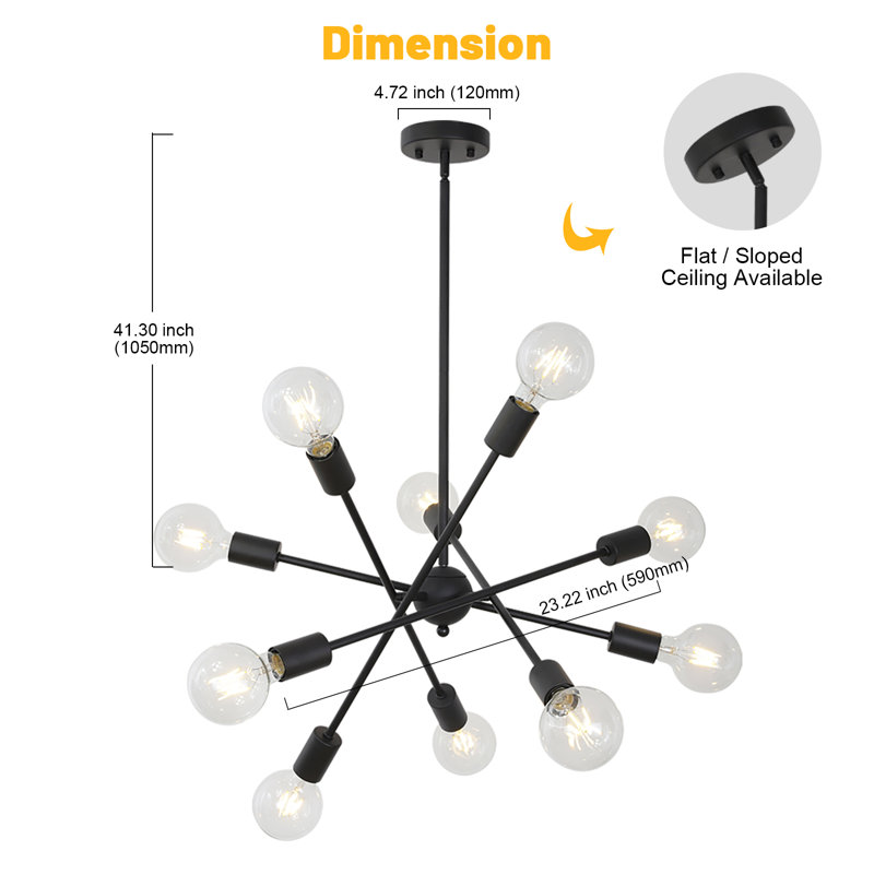 Lustre sphérique spoutnik 10 lumières 10 lumières, Noir