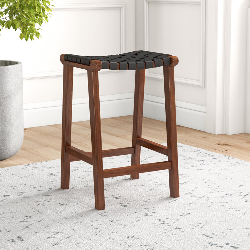 Winnetka Genuine Leather Counter and Bar Stool, Counter Stool (24.5” Seat Height), Black