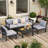 5 - Person Modular Patio Conversation Sets With Cushions, 6-Piece Outdoor All-Weather Waterproof HIPS Sofa Seating Group, Black-1598826589
