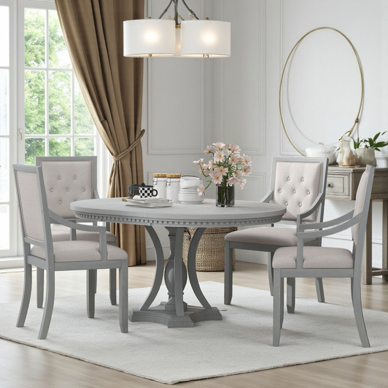 Ensemble de salle à manger extensible 5 pièces, Gris antique