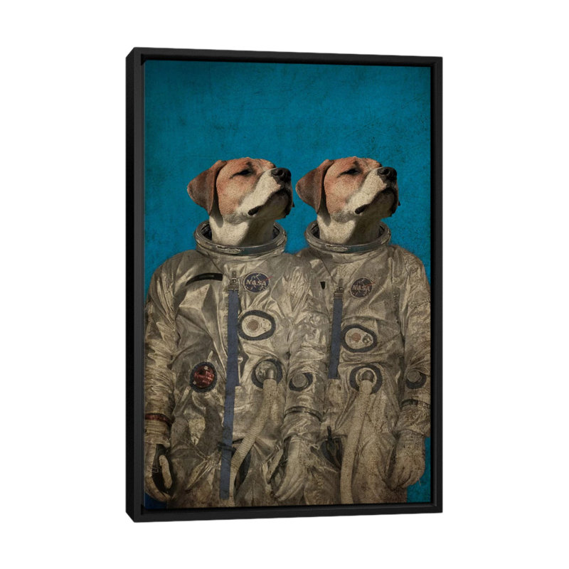 « voyage into outer space », impression sur toile, H 26 po x l 18 po x P 1,5 po, Toile avec cadre noir, Pas de tapis