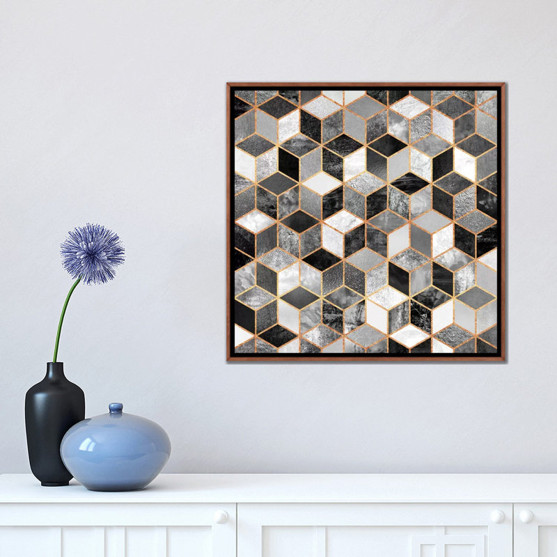 «Black and White Cubes» par Elisabeth Fredriksson - impression d'art graphique, H 18 po x l 18 po x 1,5 po