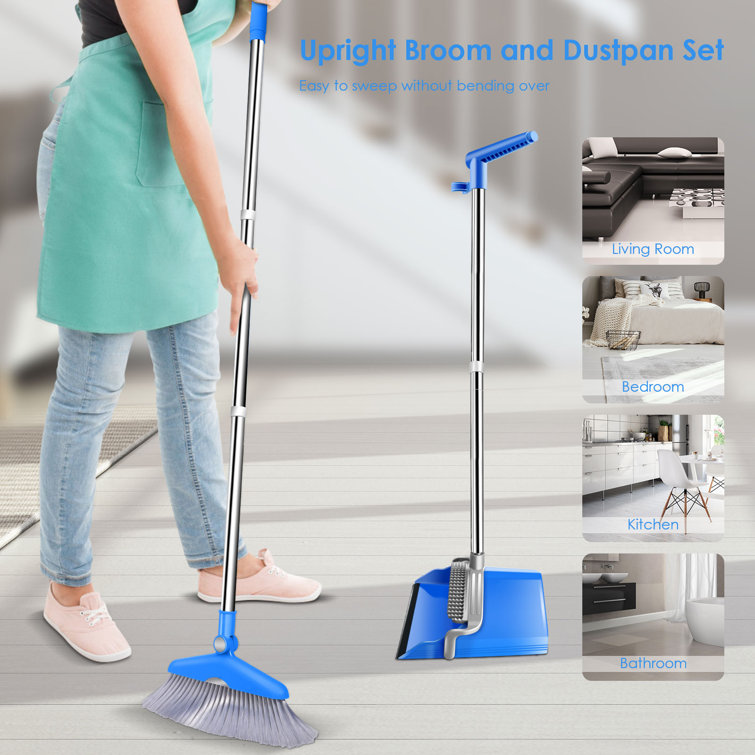 Broom and Dustpan Set with Magnetic Storage Design 180° Rotatable