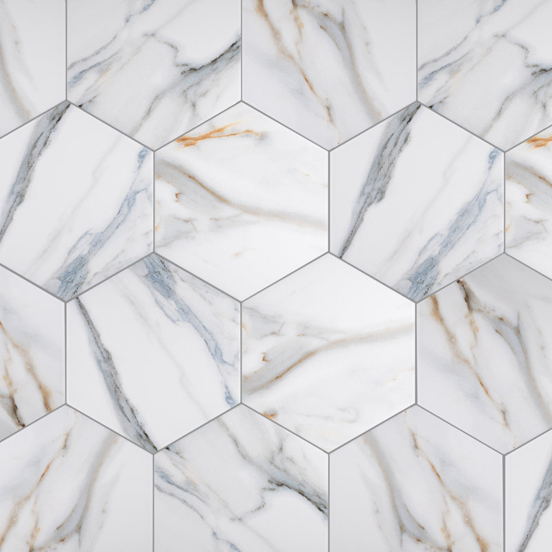 Calacatta Hexagon 7.79 in. x 8.97 in. Matte Porcelain Marble look Floor and Wall Tile