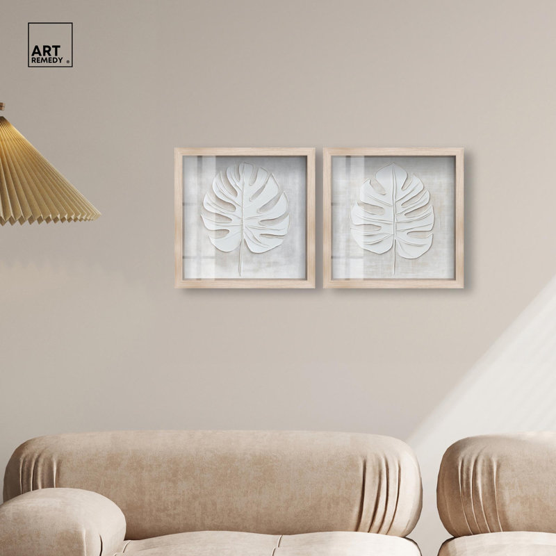 Ensemble de 2 panneaux de luxe avec art floral , H 13 po x l 13 po, Black