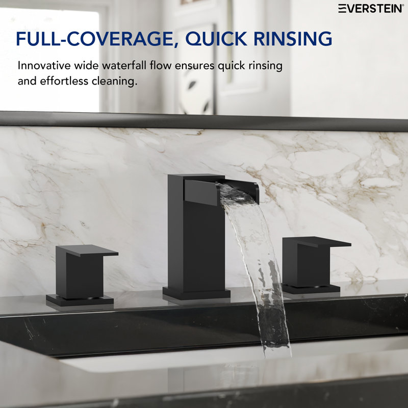 3-Hole Bathroom Faucet, Widespread 2-Handle Sink Faucet with Drain Assembly, Matte Black