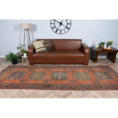 Vibrant Turkish Oushak Runner Rug Perfect for Hallways and Kitchens Handcrafted from Wool in a Pleasing Orange Hue