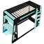 Lit simple superposé en bois avec bureau, deux tablettes de rangement, charge USB et lumière DEL, noir et bleu-668938388-668938376