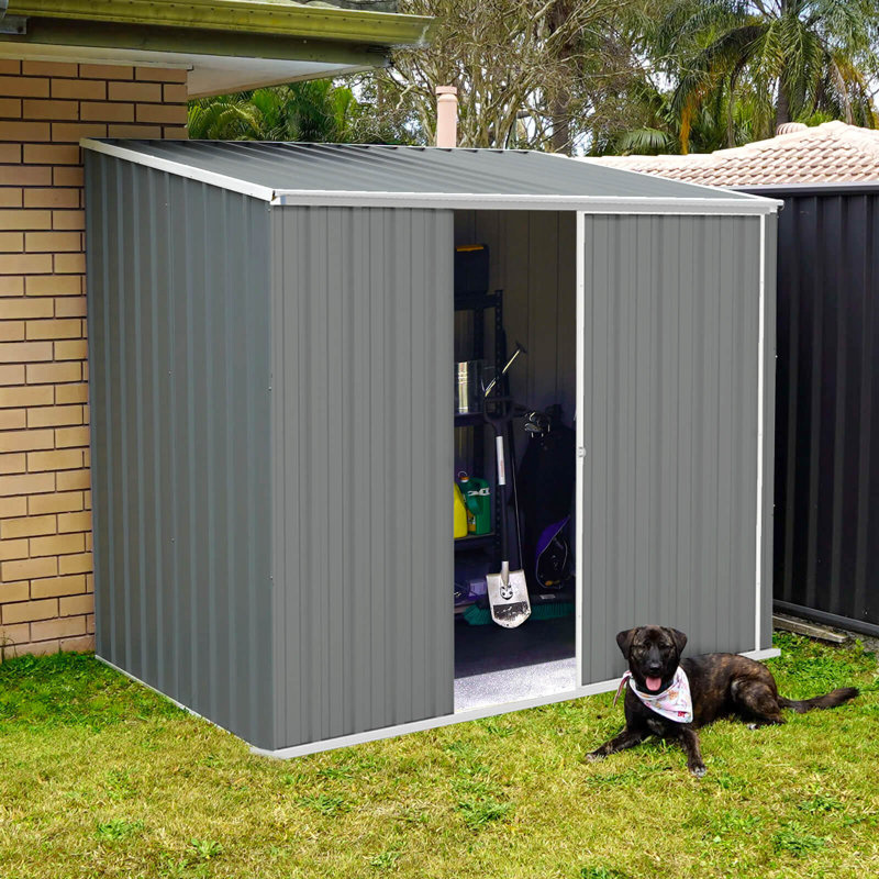 Absco EZI Slider 5' W x 7' D Metal Galvanized Steel Weather Resistant Storage Shed Woodland Gray, Woodland Gray