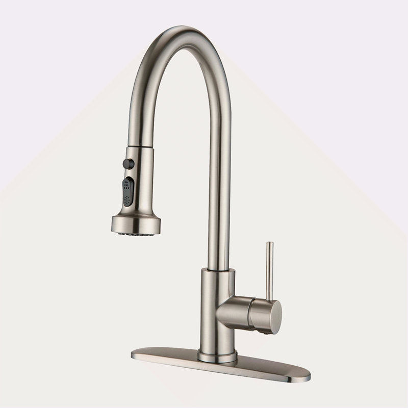 Stainless Steel Pull Down Kitchen Faucet With Soap Dispenser, Brushed Nickel