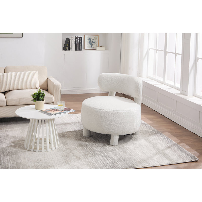 Chaise d'appoint rembourrée en tissu avec dossier incurvé et pieds en bois massif, Ourson blanc