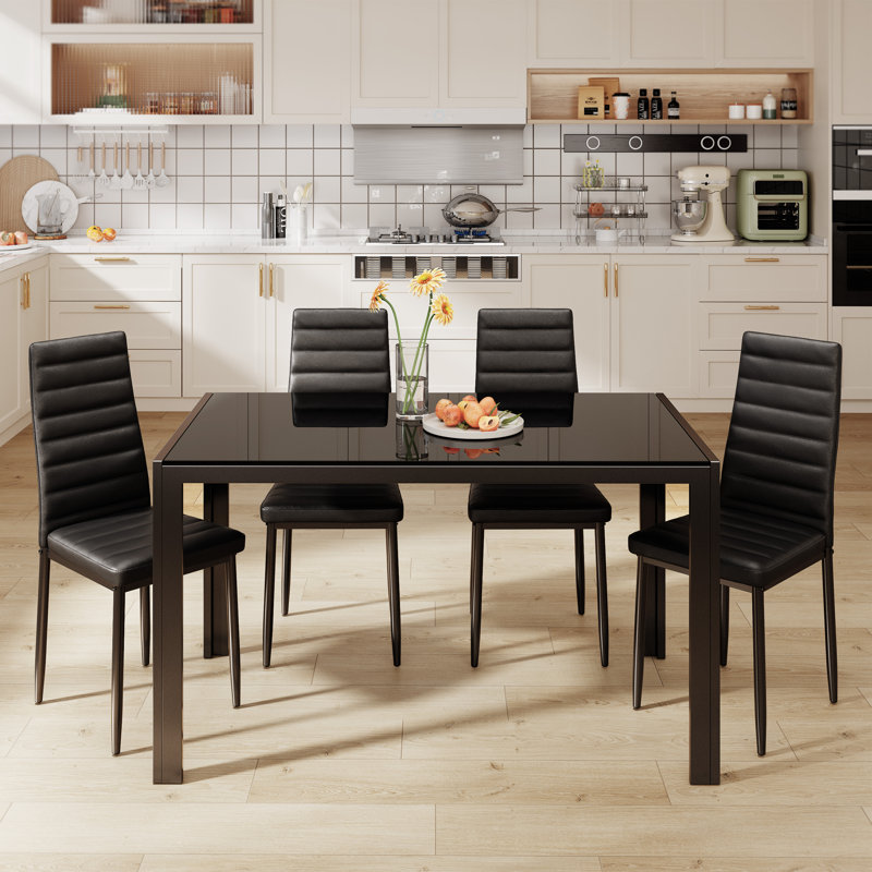 Ensemble de salle à manger 5 pièces Modern, Noir, 5 pièces: table, 4 chaises