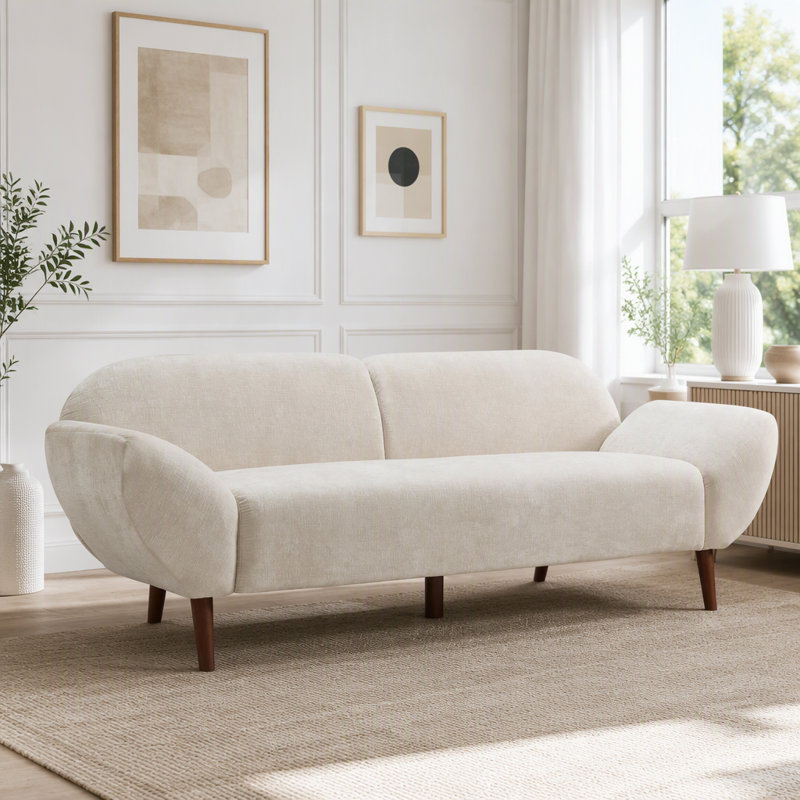 Curved 3-Seater Chenille Sofa with Sturdy Frame