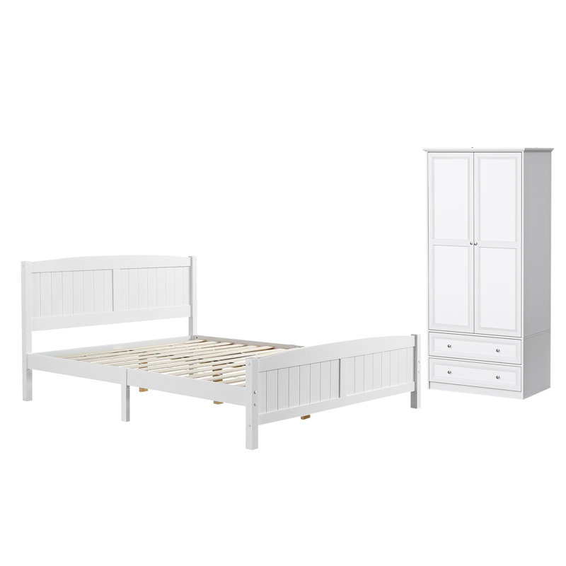 Ensemble de chambre à coucher 2 pièces avec grand lit, Grand lit, 2 pièces: lit, armoire