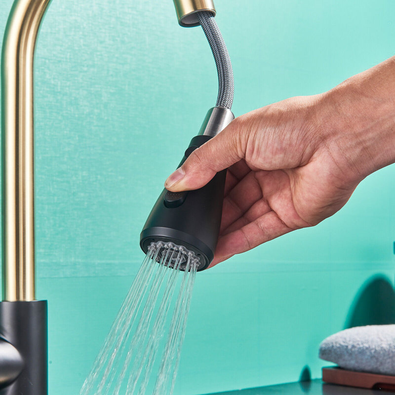 Senlesen Pull Out Kitchen Faucet, Brushed Gold/Black