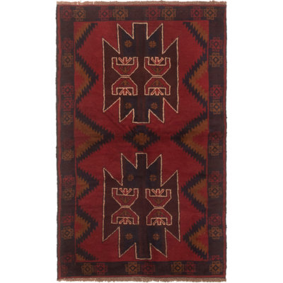 Tapis décoratif en laine rouge noué à la main 3 pi 8 po x 6 pi 6 po one-of-a-kind Bertasi