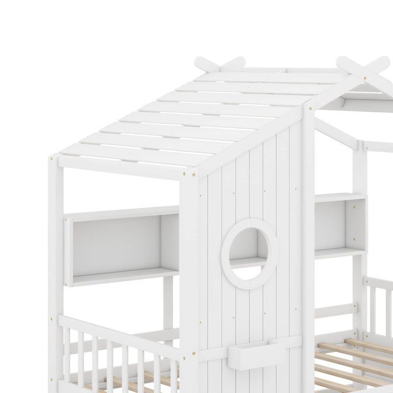 Lit avec lit gigogne en bois Aaella, Blanc, Lit double