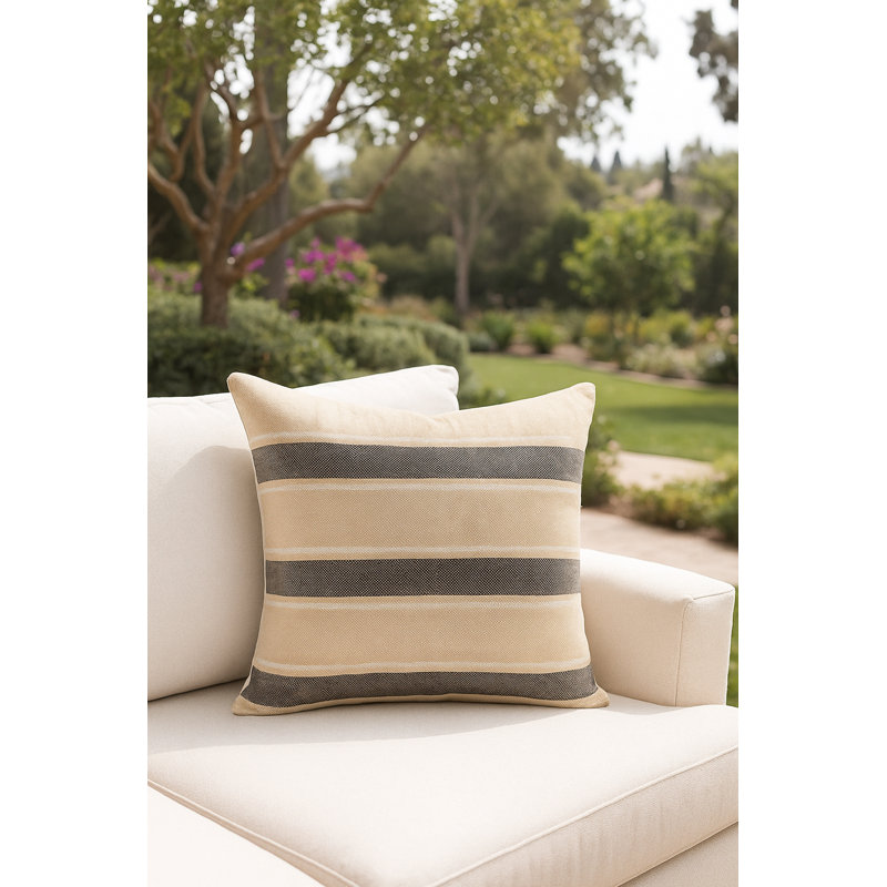 Classic Grey Sail Stripe Indoor Outdoor Pillow 14x20, Green, Square 20", Polyester