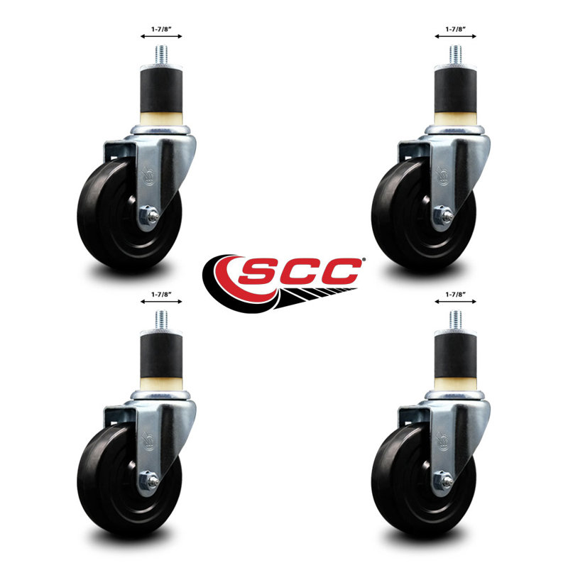 Ensemble de roulettes extensibles pivotantes en caoutchouc dur SCC NB 4 po x 1-7 / 8 po